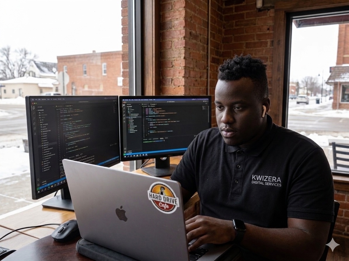 Noah Kwizera working on IT systems — local IT and web developer in Milbank, SD